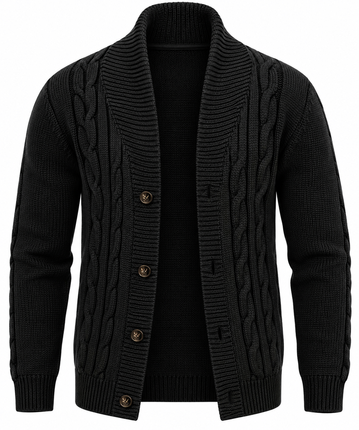 Cardigan homme en maille torsadée, col châle, boutons - Gauthier