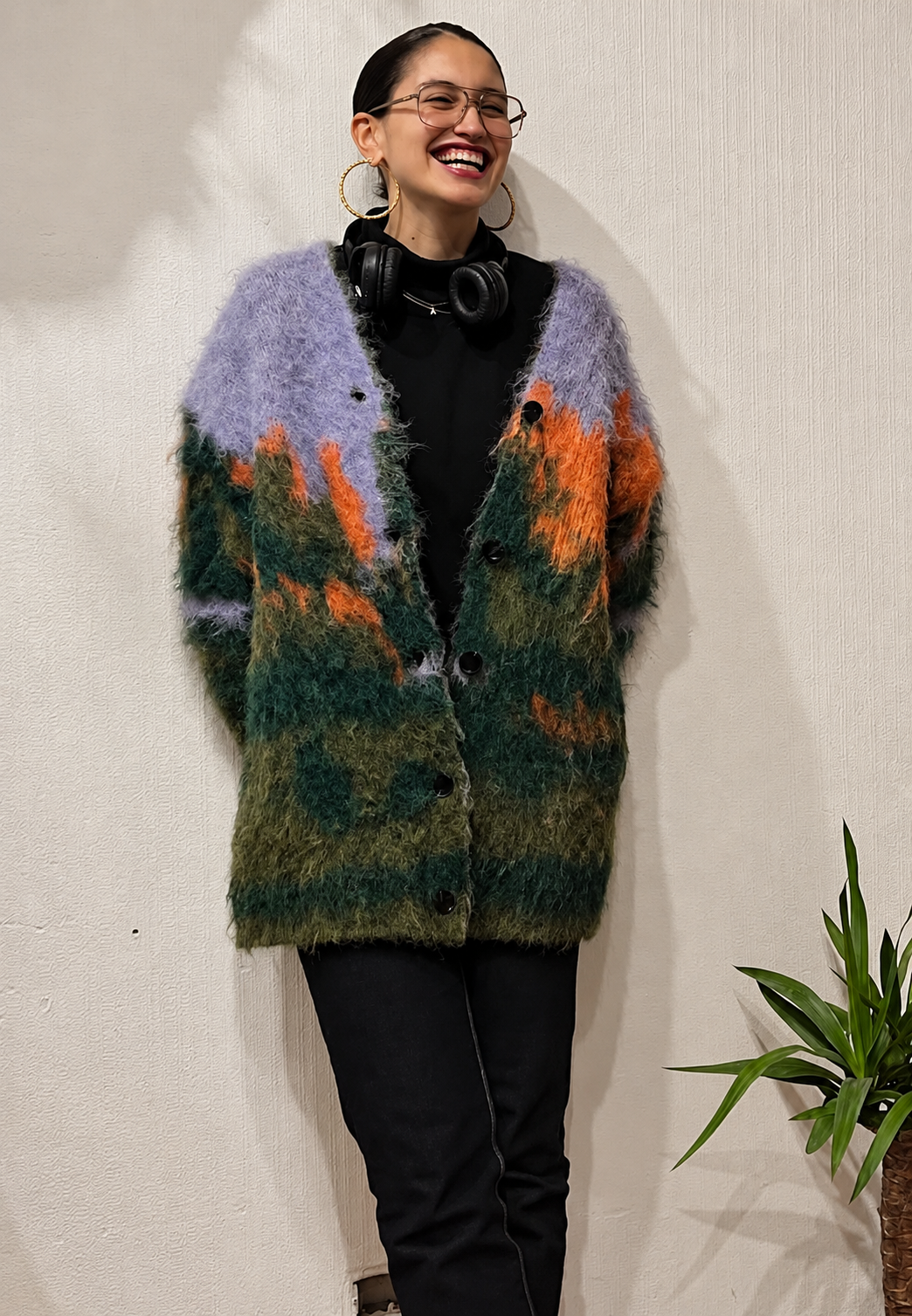 Cardigan long femme en maille chinée à imprimé abstrait - Marzena
