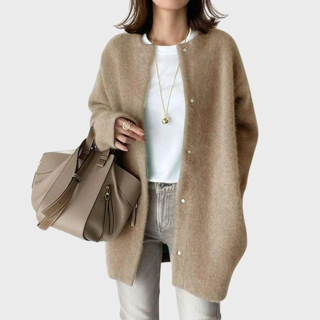 Cardigan long oversize pour femme, col rond, boutons - Thelar