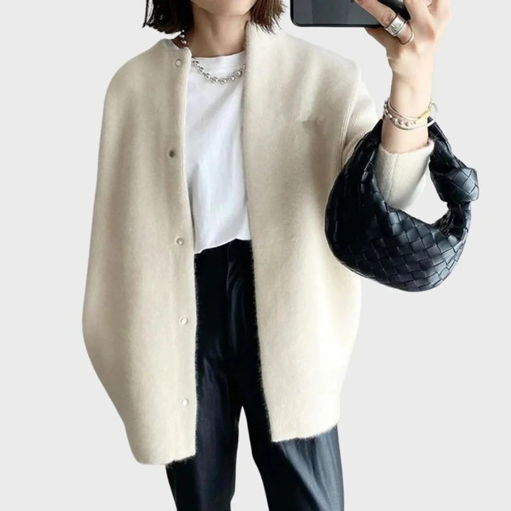 Cardigan long oversize pour femme, col rond, boutons - Thelar
