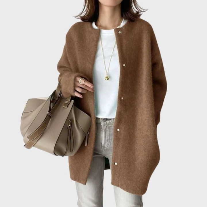 Cardigan long oversize pour femme, col rond, boutons - Thelar