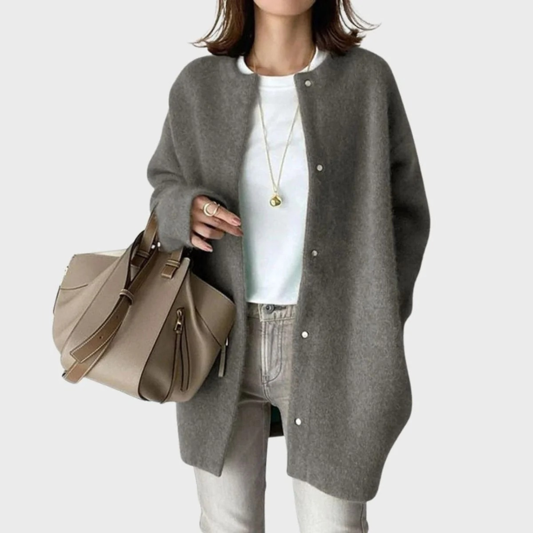 Cardigan long oversize pour femme, col rond, boutons - Thelar