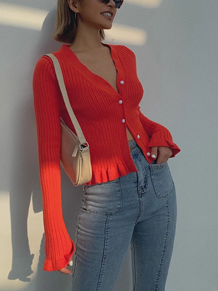 Cardigan en maille côtelée à boutons pour femme - Hedda
