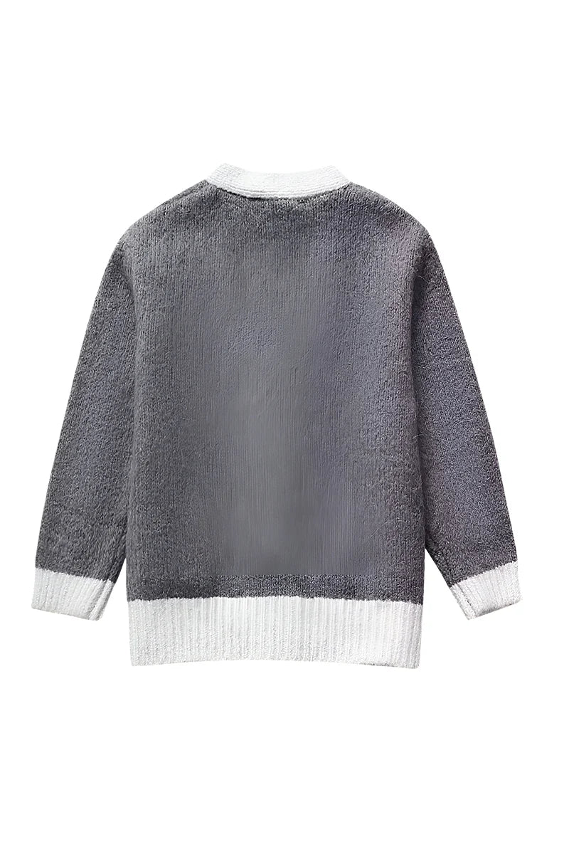 Cardigan femme à col en V et boutons, avec détails contrastés - Elva
