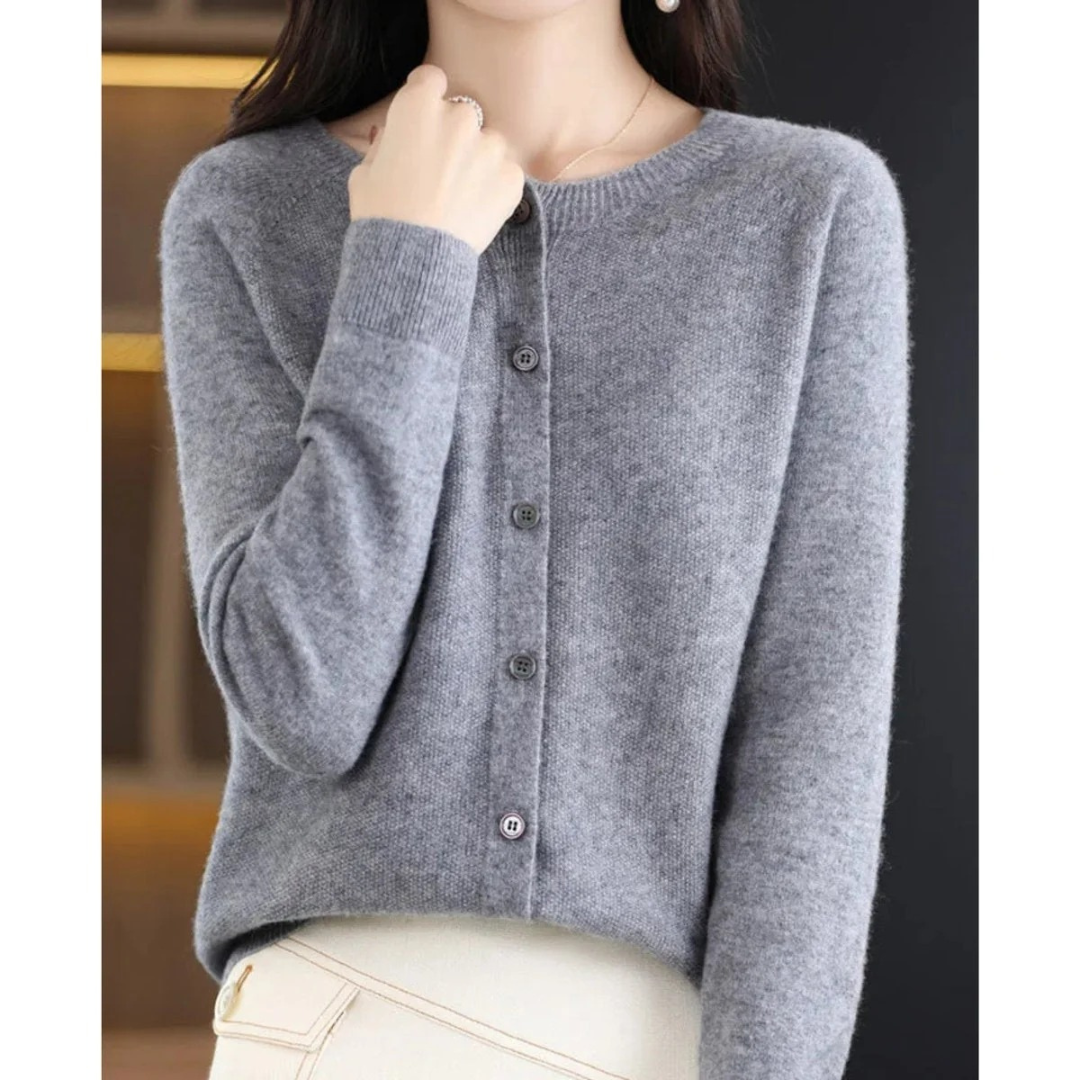 Cardigan femme à col rond et boutons sur le devant - Lauffy