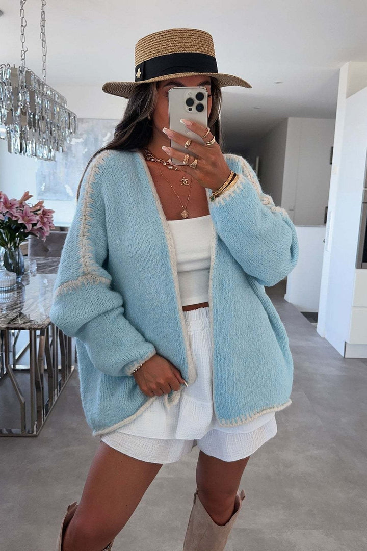 Cardigan femme ample, maille à bordures contrastées, manches longues - Selmara