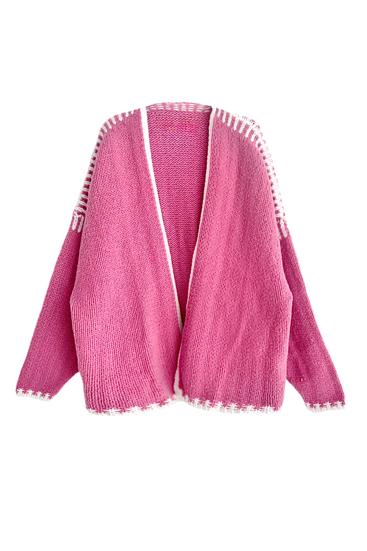 Cardigan femme ample, maille à bordures contrastées, manches longues - Selmara