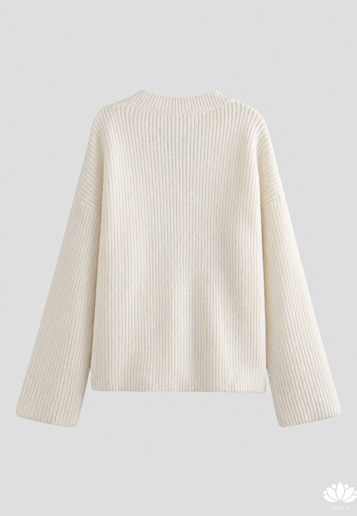 Cardigan femme oversize en maille épaisse, col en V, boutons - Eilika
