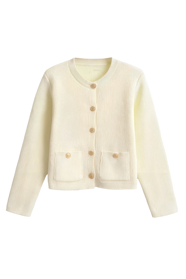 Cardigan femme en maille, boutons dorés, poches - Aramilla