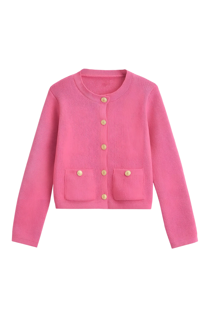 Cardigan femme en maille, boutons dorés, poches - Aramilla