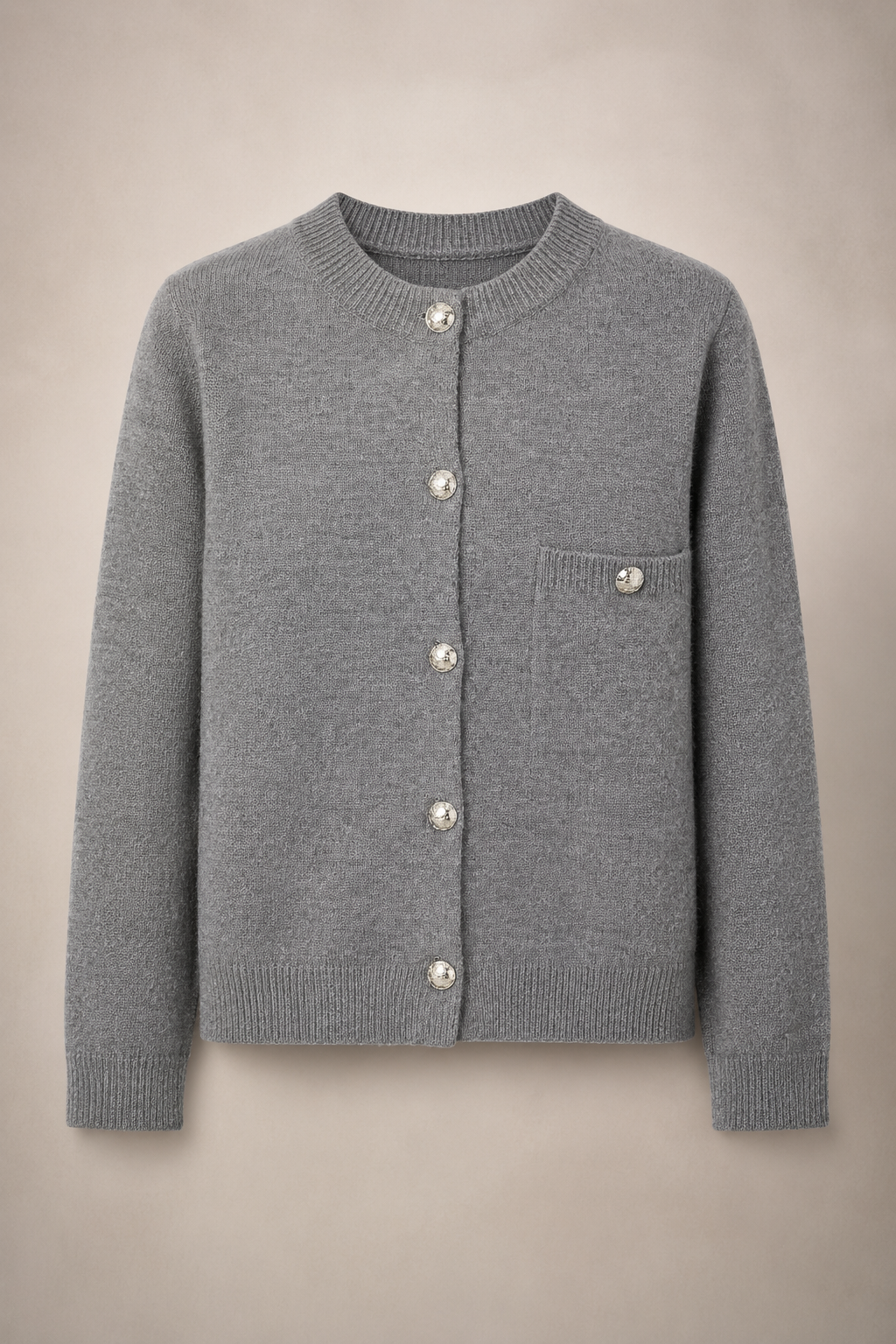 Cardigan femme en maille avec boutons décoratifs et col rond - Clémence