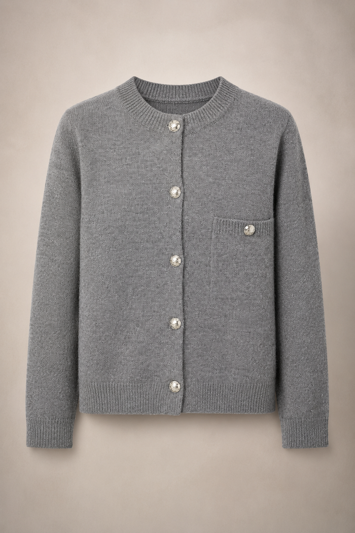 Cardigan femme en maille avec boutons décoratifs et col rond - Clémence