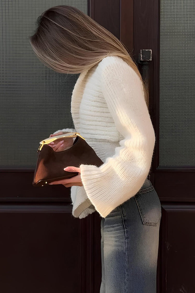 Cardigan femme en maille ajourée à manches larges et bouton unique - Ophélie