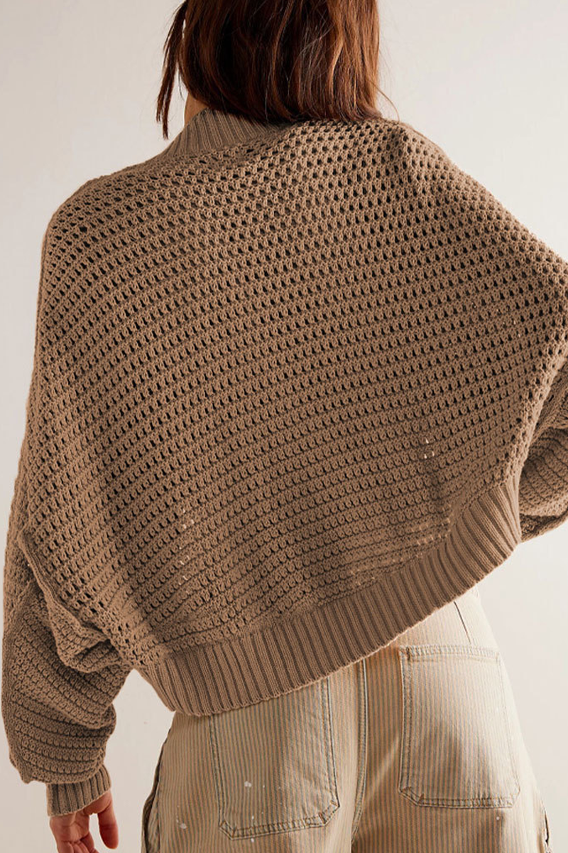 Cardigan femme en maille ajourée à manches amples - Solveig