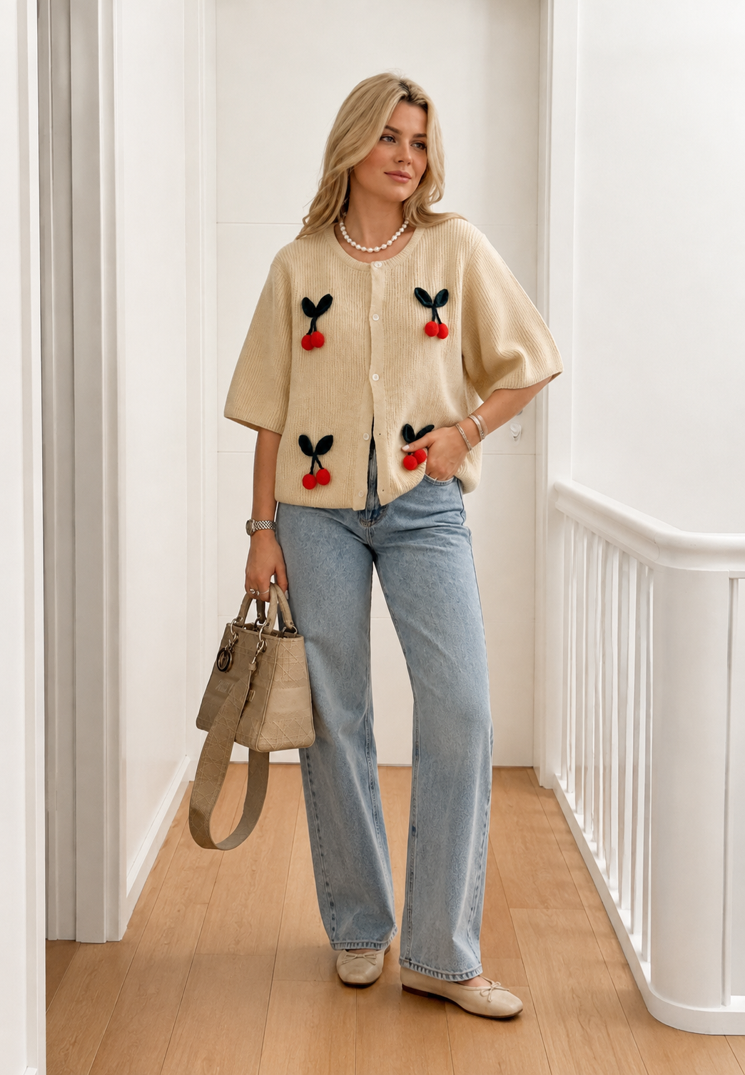 Cardigan femme à motifs de cerises, manches courtes - Culemena