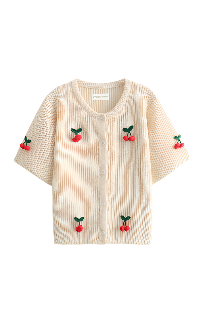 Cardigan femme à motifs de cerises, manches courtes - Culemena