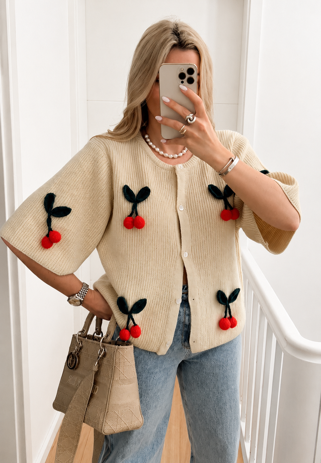 Cardigan femme à motifs de cerises, manches courtes - Culemena