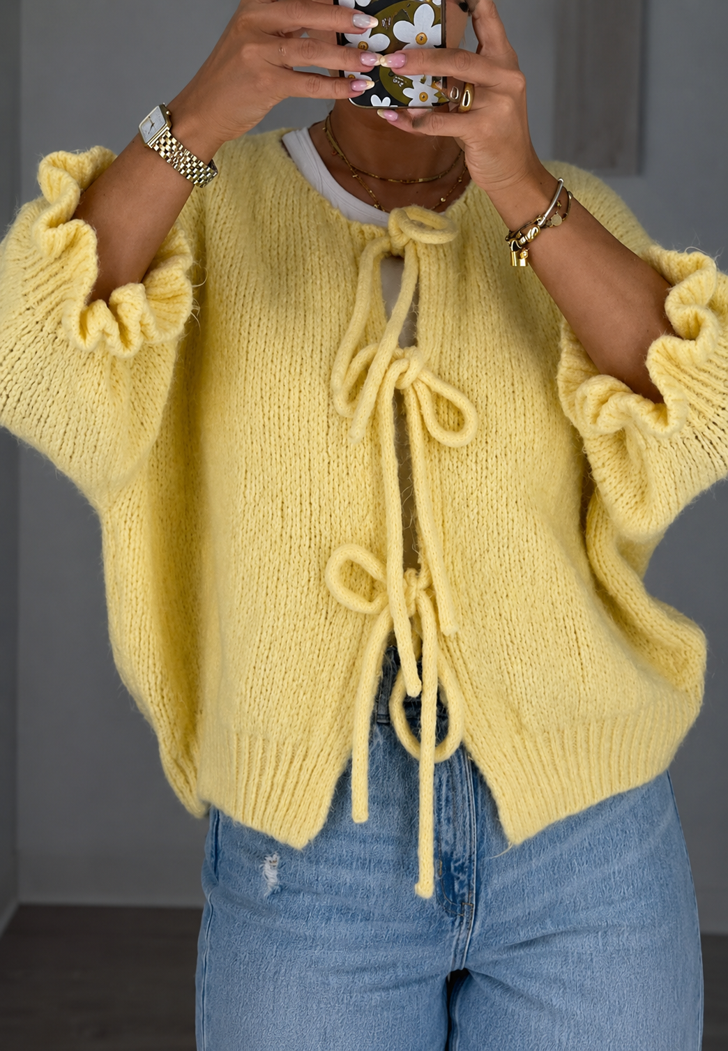 Cardigan en maille pour femme avec nœuds sur le devant - Margaux