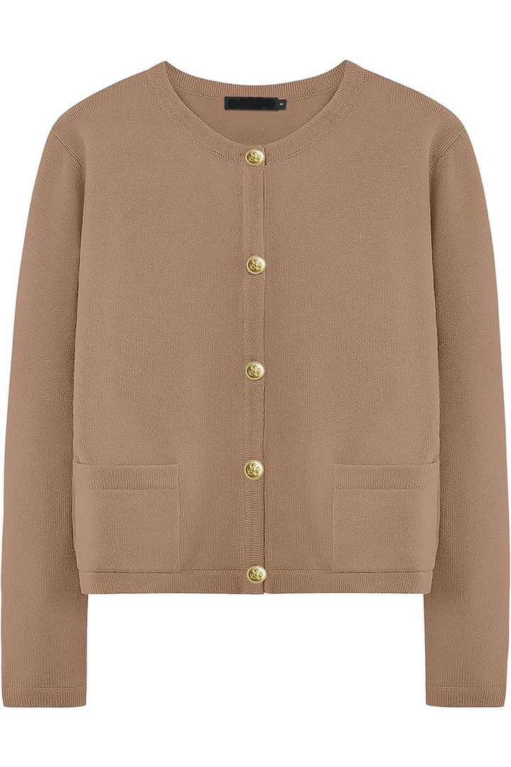 Cardigan femme en maille, col rond, boutons, poches - Sorelia