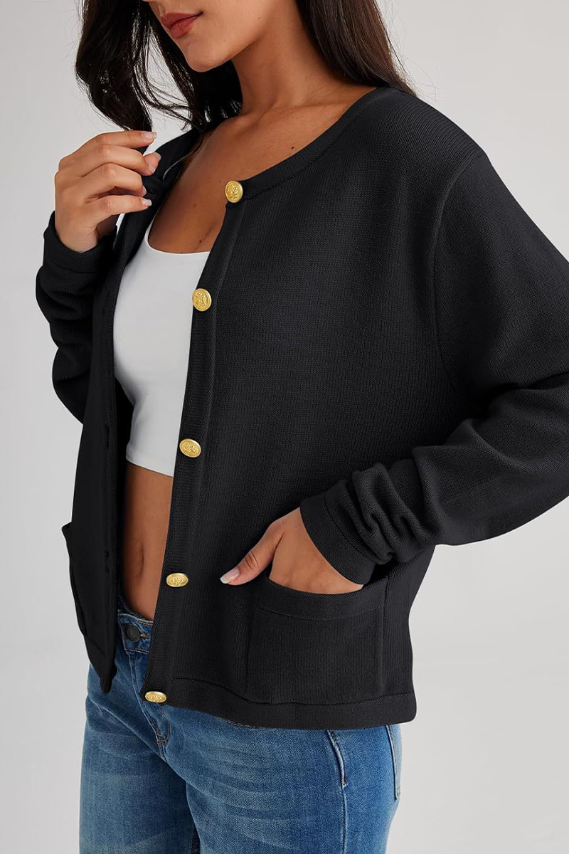 Cardigan femme en maille, col rond, boutons, poches - Sorelia