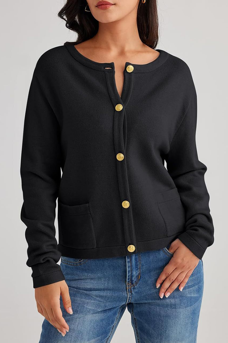 Cardigan femme en maille, col rond, boutons, poches - Sorelia