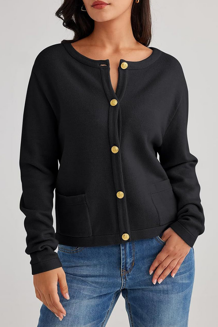 Cardigan femme en maille, col rond, boutons, poches - Sorelia