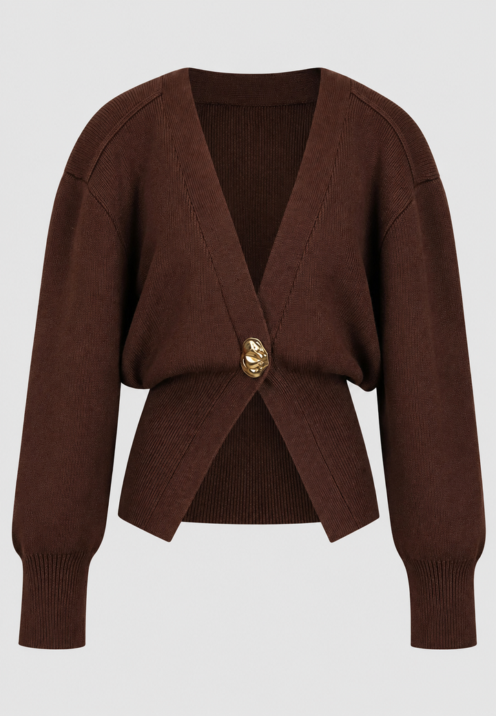 Cardigan femme en maille, encolure en V, bouton décoratif, taille cintrée - Vera
