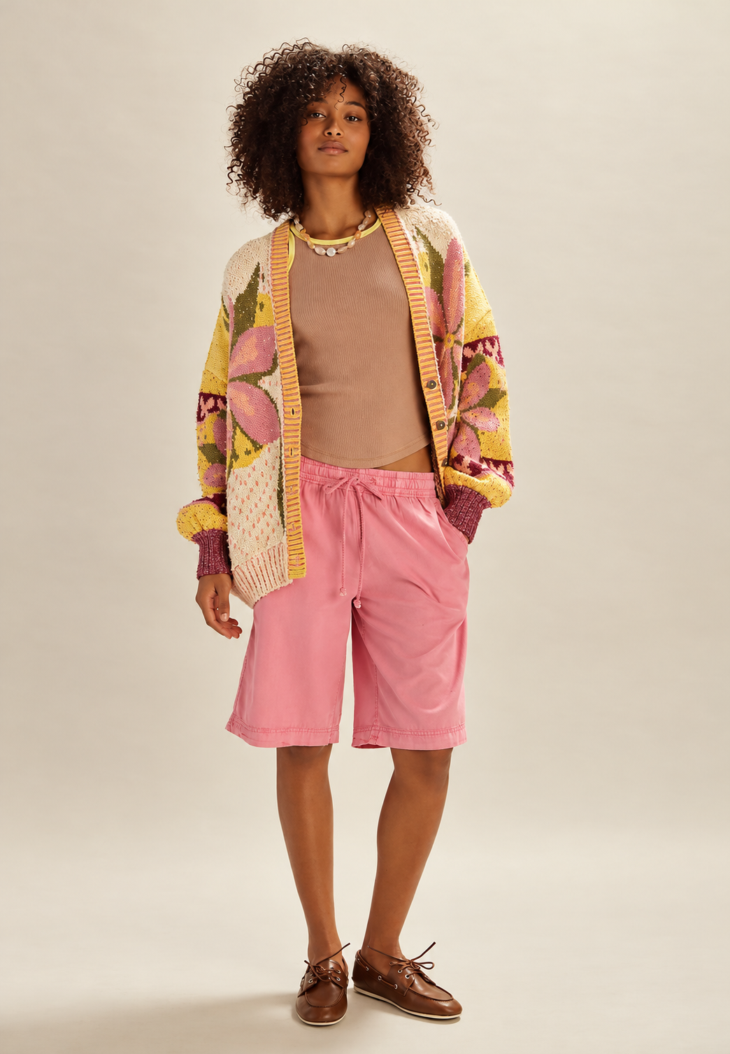 Cardigan femme en maille florale multicolore boutonné coupe ample - Tarsila