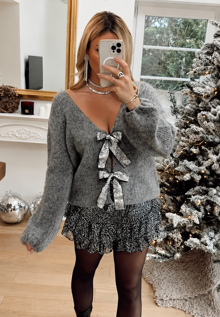 Cardigan femme en maille à nœuds brillants, encolure en V - Coronas