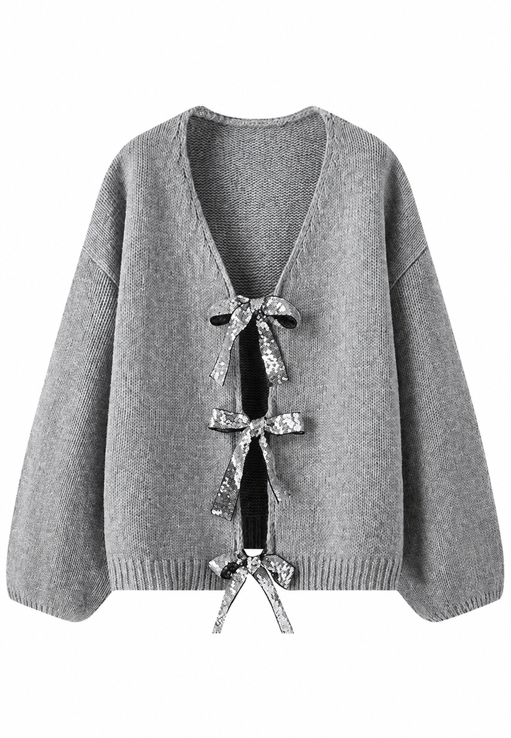 Cardigan femme en maille à nœuds brillants, encolure en V - Coronas