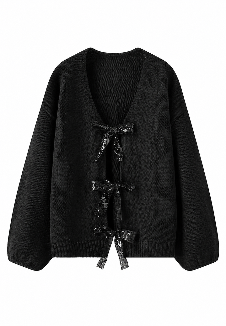 Cardigan femme en maille à nœuds brillants, encolure en V - Coronas