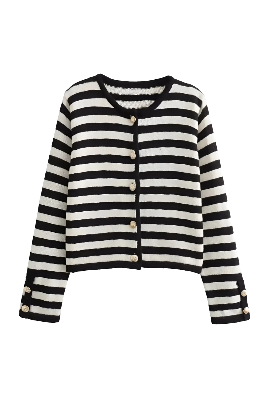 Cardigan femme à rayures bicolores, manches longues, boutons métalliques - Liora