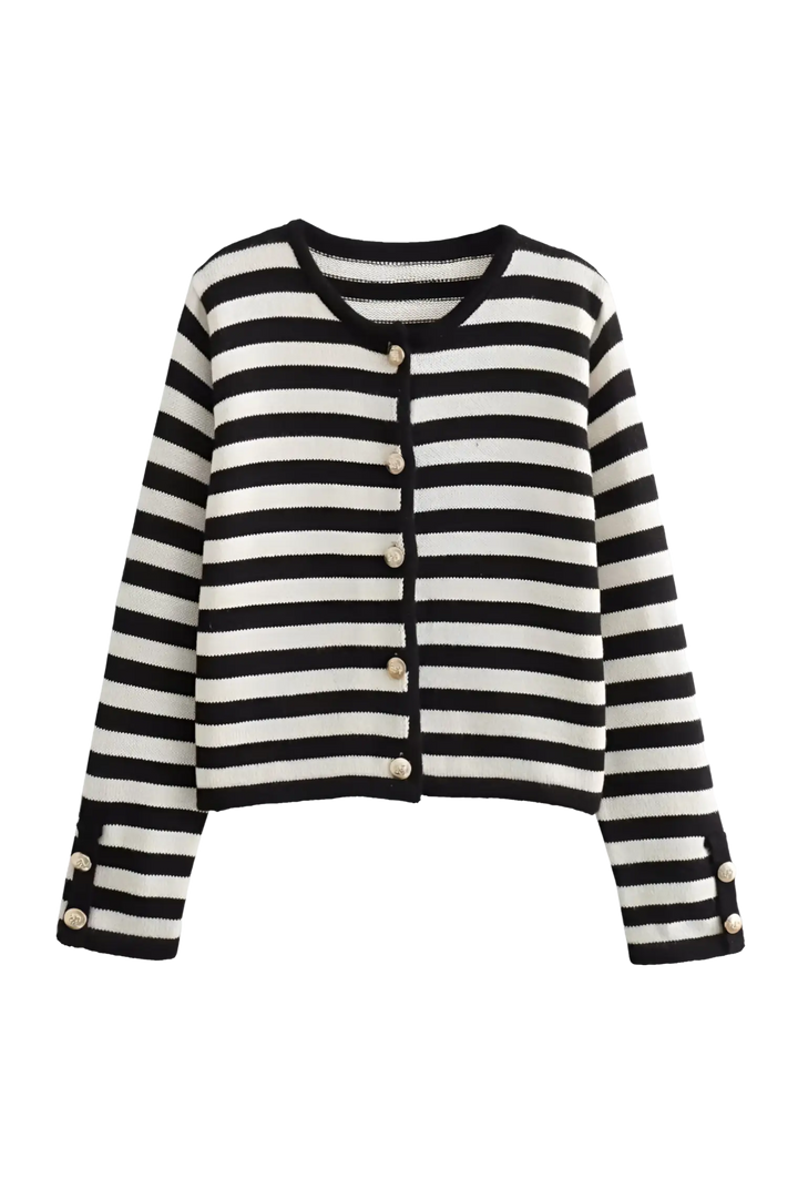 Cardigan femme à rayures bicolores, manches longues, boutons métalliques - Liora