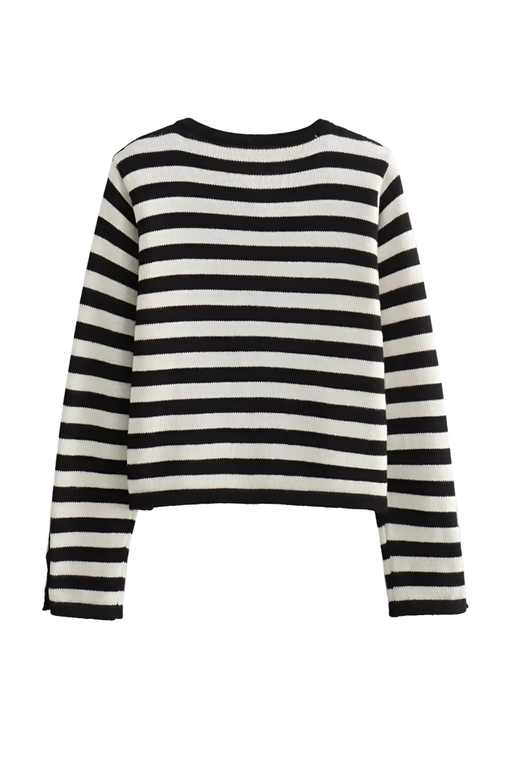 Cardigan femme à rayures bicolores, manches longues, boutons métalliques - Liora