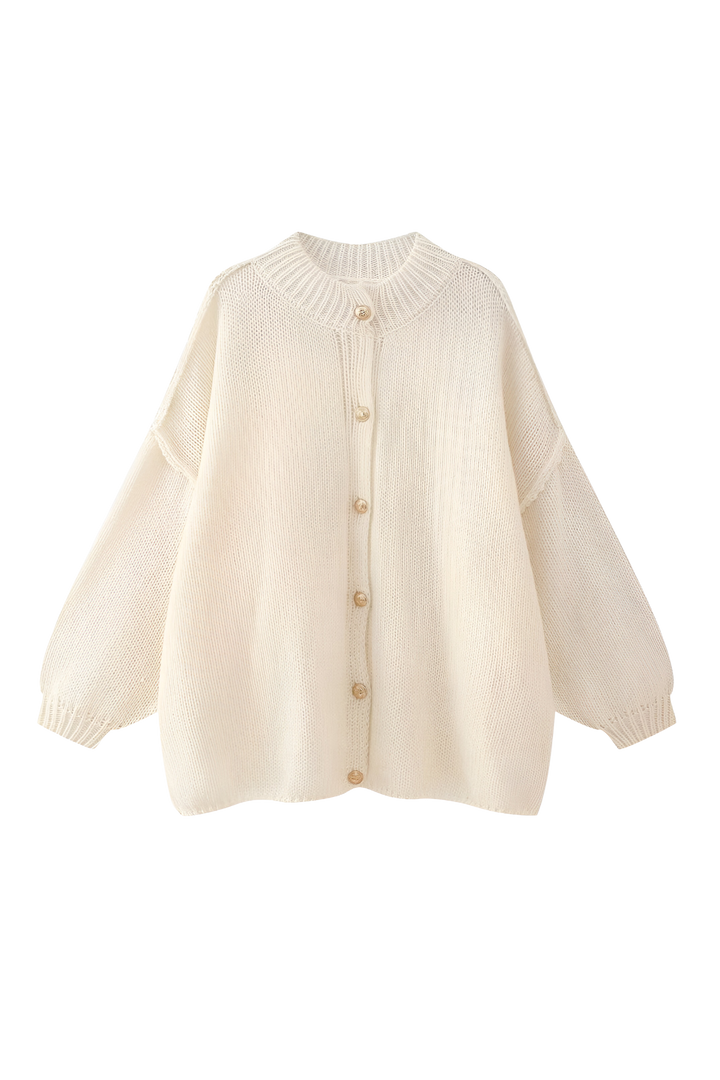 Cardigan oversize en maille épaisse, col montant et boutons métalliques - Koranna