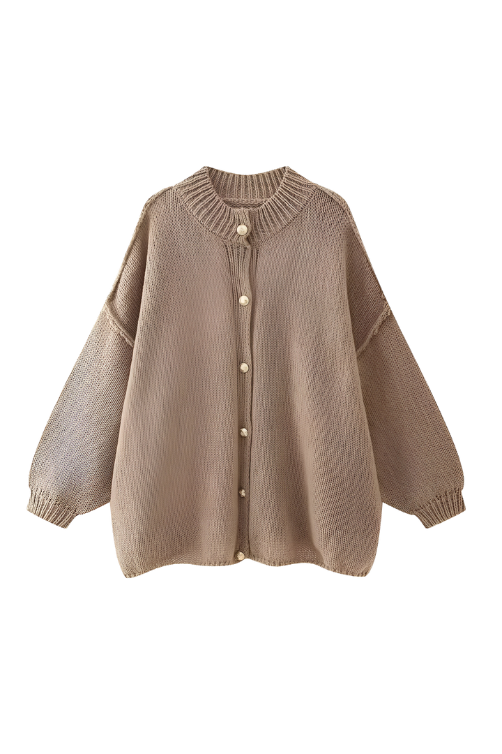 Cardigan oversize en maille épaisse, col montant et boutons métalliques - Koranna