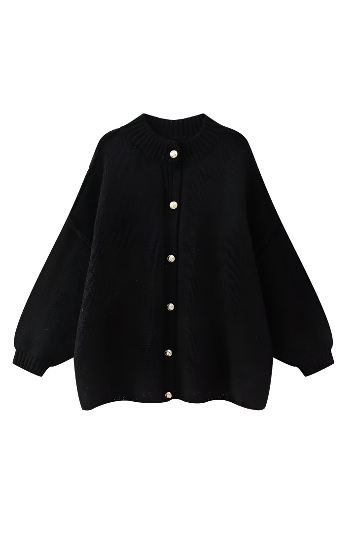 Cardigan oversize en maille épaisse, col montant et boutons métalliques - Koranna