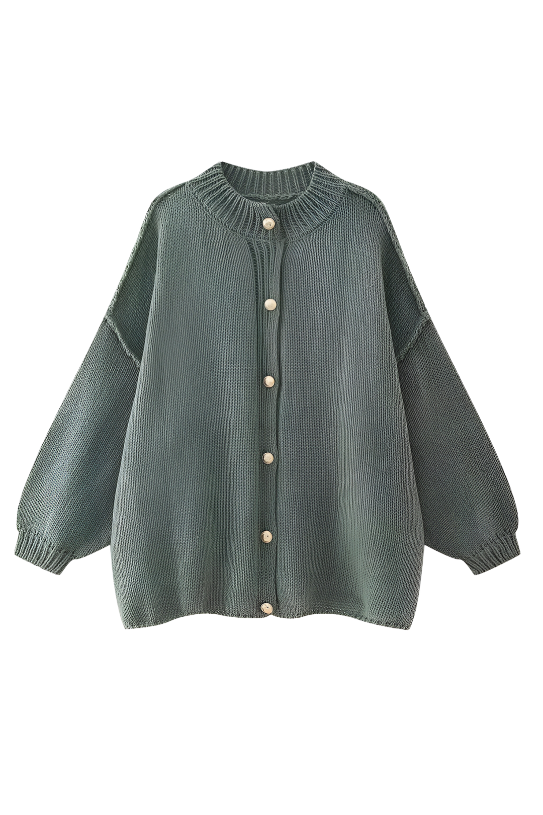 Cardigan oversize en maille épaisse, col montant et boutons métalliques - Koranna