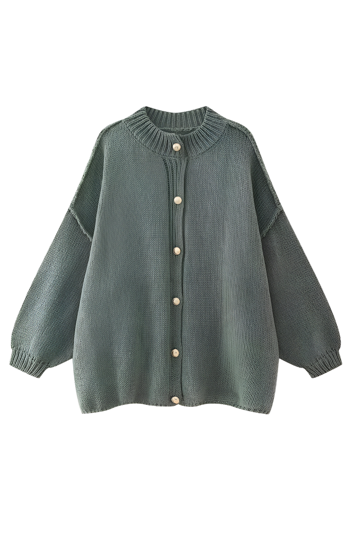 Cardigan oversize en maille épaisse, col montant et boutons métalliques - Koranna