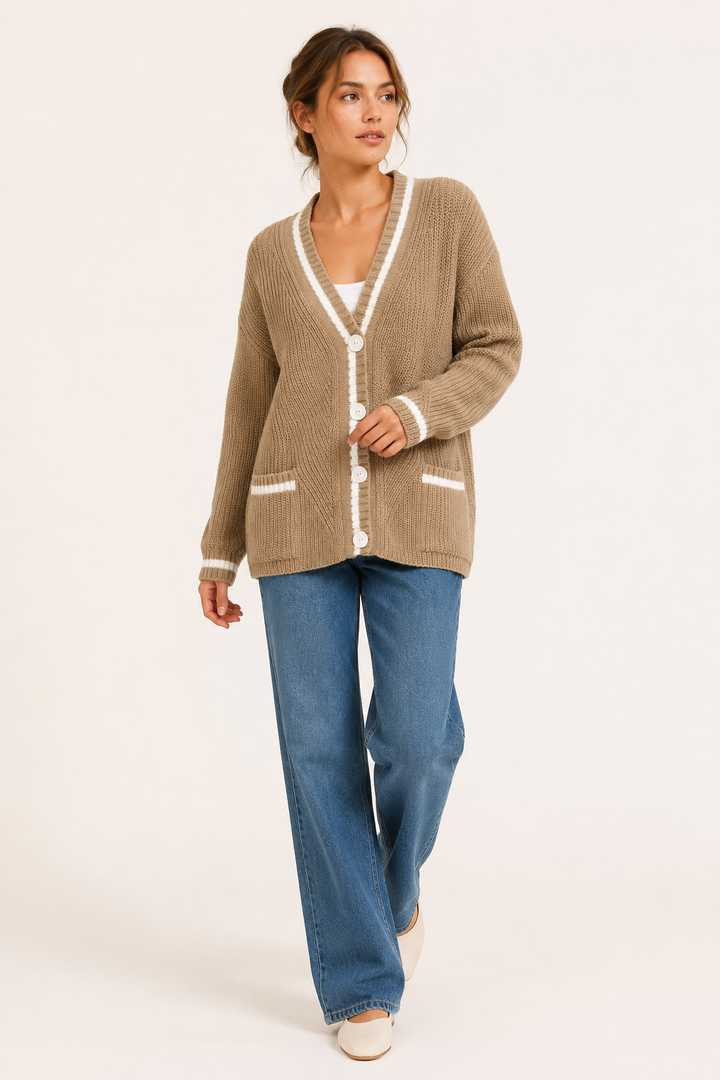 Cardigan en maille pour femme, col en V et boutons - Hallow