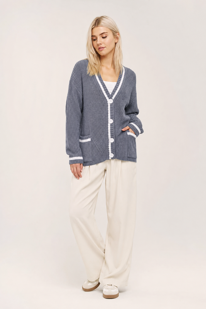Cardigan en maille pour femme, col en V et boutons - Hallow