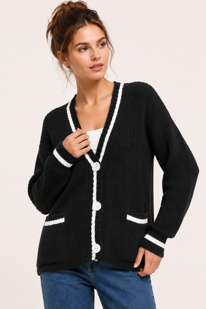 Cardigan en maille pour femme, col en V et boutons - Hallow
