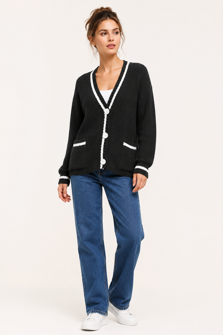 Cardigan en maille pour femme, col en V et boutons - Hallow