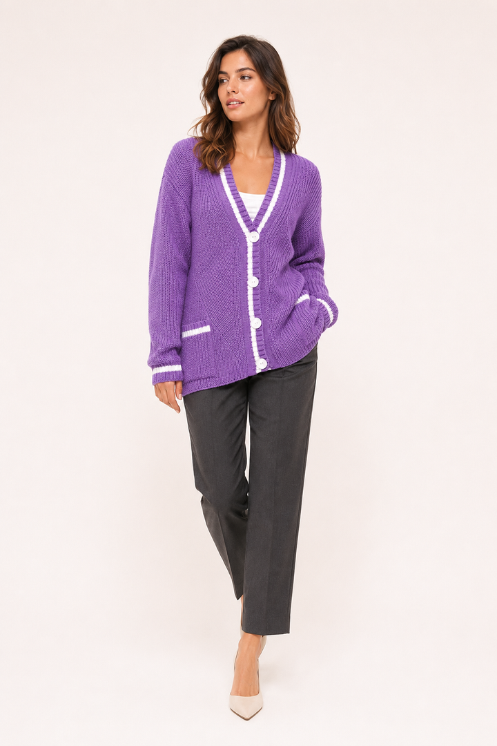 Cardigan en maille pour femme, col en V et boutons - Hallow