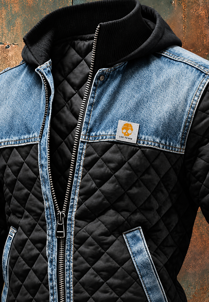 Veste matelassée pour homme à capuche avec empiècements en denim - Lex