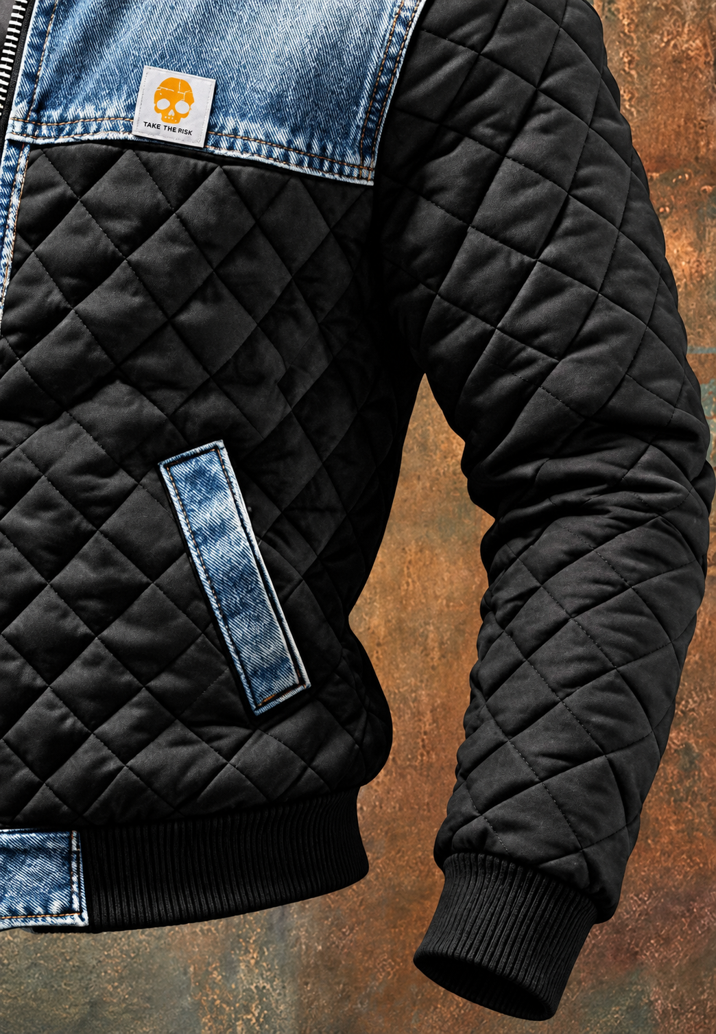 Veste matelassée pour homme à capuche avec empiècements en denim - Lex