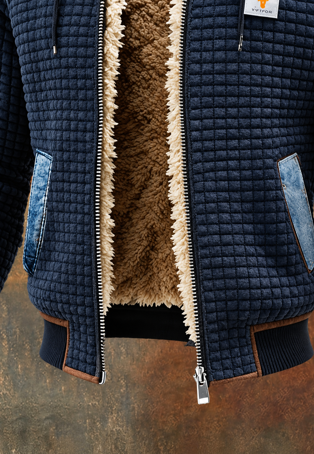 Veste matelassée pour homme à capuche avec empiècements en denim - Lex