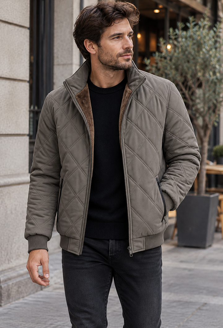 Blouson matelassé homme à losanges col montant doublure duveteuse - Valdren