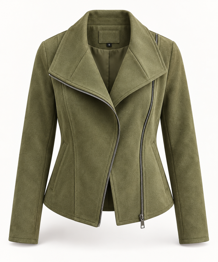 Veste de motard pour femme effet daim avec fermeture éclair diagonale - Noémie