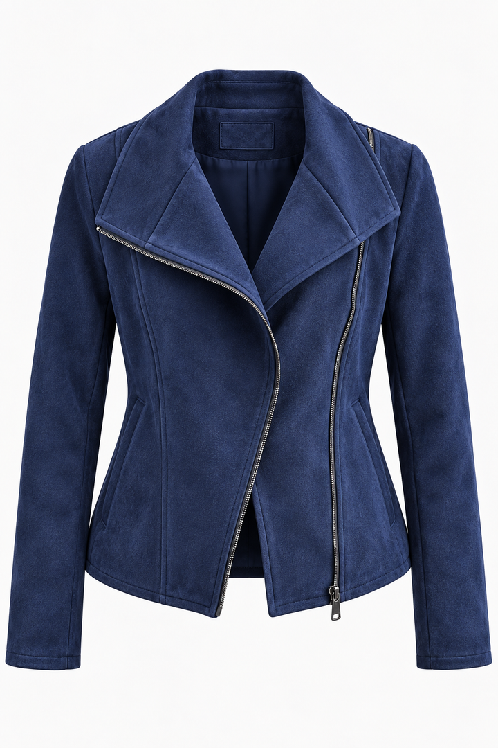 Veste de motard pour femme effet daim avec fermeture éclair diagonale - Noémie
